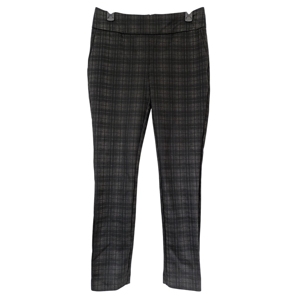 Dahlia Pull-On‎ Stretch Slim Ankle Pants Size M Black Plaid Pockets